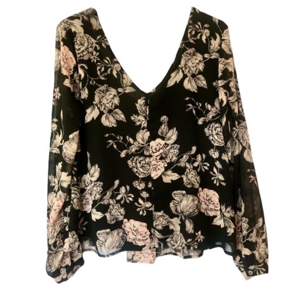 Forever 21 Womens Black Floral Long Sleeve Casual Blouse